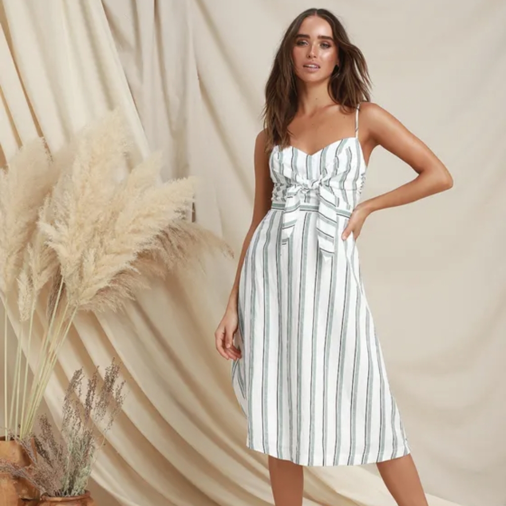 LUSH | Front Tie Pink/White Striped Midi Dress